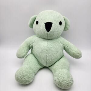 Pottery Barn Kids Knit Green Teddy Bear Plush 12" Soft Black Eyes Beanie Stuffed